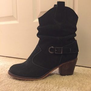 Decree Black Suede Western Slouchy Ankle Booties